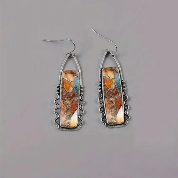 Elegant Silver and Multicolor Dangle Earrings - Picture 4 of 4